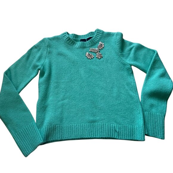 Pinko Teal Blue Sweater knit W Rhinestones Embellished crew neck S small - Picture 5 of 8